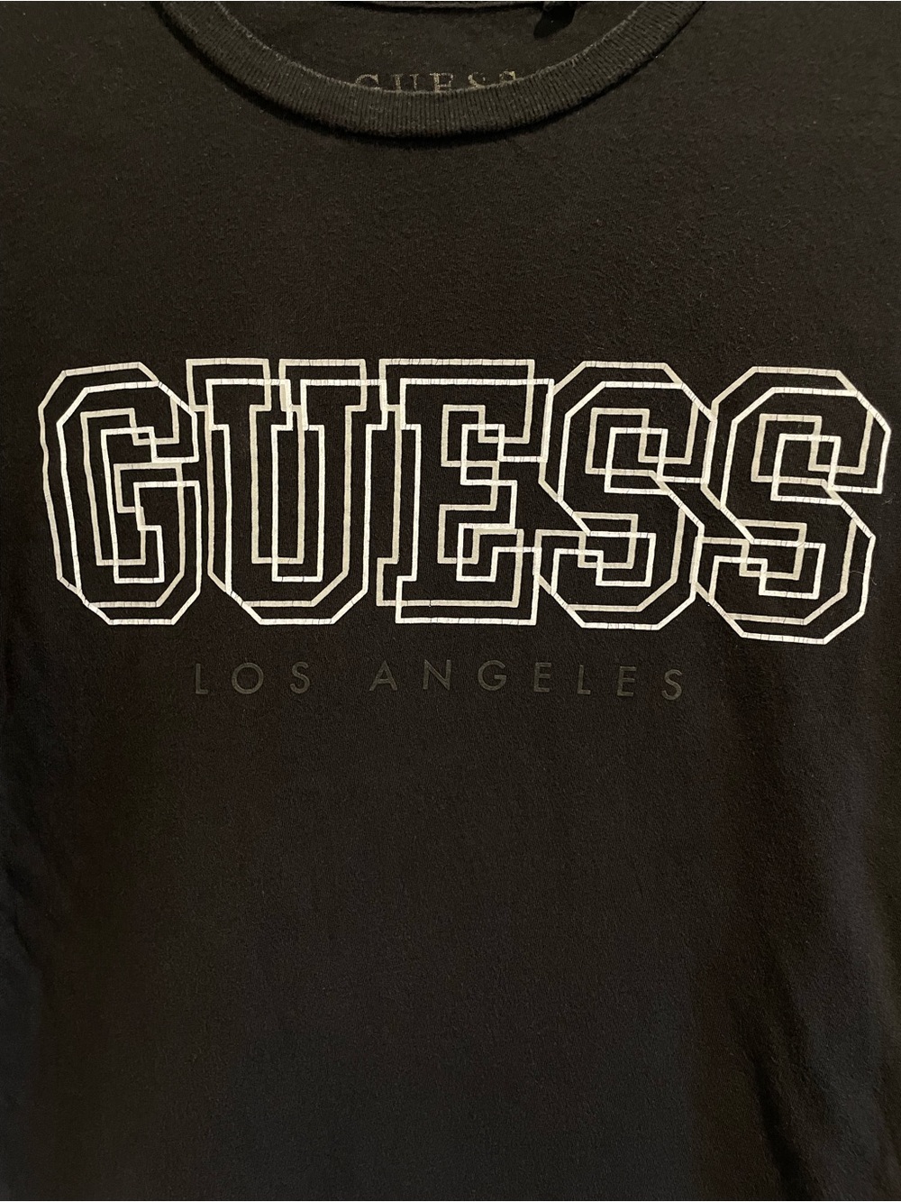 GUESS Los Angeles Mens Small T Shirt Black White Outline Graphic Logo Tee - Picture 4 of 7